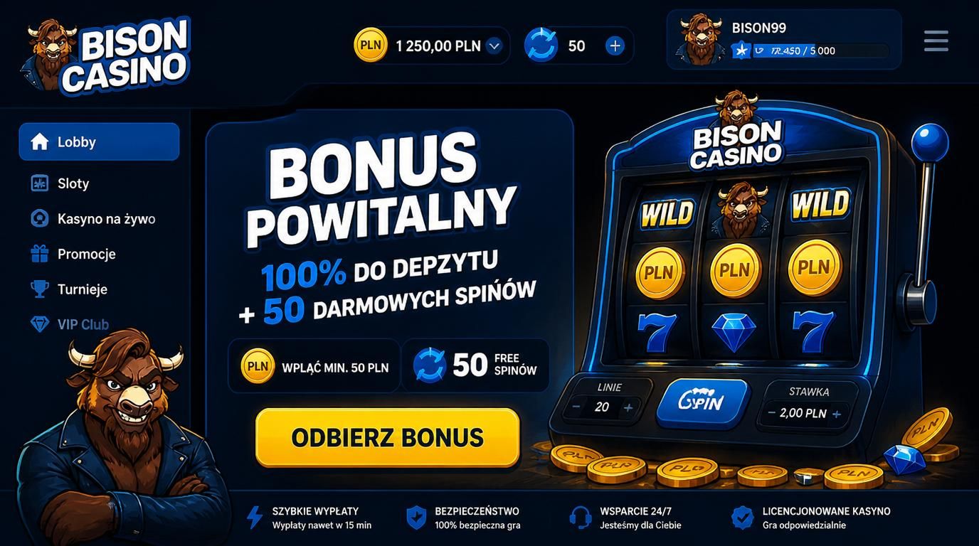 Graficzne przedstawienie bonusu powitalnego z darmowymi spinami i depozytem w PLN